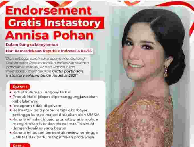 Endorsement Gratis untuk Pelaku UMKM, Annisa Pohan Yudhoyono: Gratis Selama Bulan Agustus